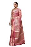 Pinki Sinha_Pink Tissue Handwoven Floral Border Saree With Running Blouse _at_Aza_Fashions