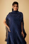 Shop_1999AD By Amita & Deepak_Blue Tissue Crush Textured High Neck Draped Dress With Inner _Online_at_Aza_Fashions