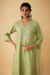 Buy_1999AD By Amita & Deepak_Green Chanderi Embroidered Zari V Neck Kurta Sharara Set _Online_at_Aza_Fashions