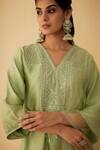 Shop_1999AD By Amita & Deepak_Green Chanderi Embroidered Zari V Neck Kurta Sharara Set _Online_at_Aza_Fashions