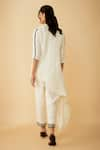 Shop_1999AD By Amita & Deepak_White Linen Embroidered Beads Band Collar Asymmetric Top And Pant Set _at_Aza_Fashions