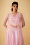 Shop_1999AD By Amita & Deepak_Pink Satin Organza Embroidered Cutdana Jacket Tie-up Neck Lehenga Set _Online_at_Aza_Fashions