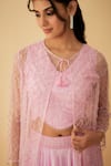 1999AD By Amita & Deepak_Pink Satin Organza Embroidered Cutdana Jacket Tie-up Neck Lehenga Set _at_Aza_Fashions