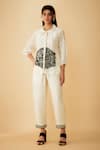 1999AD By Amita & Deepak_White Organza Embroidered Cutdana Collar Shirt And Pant Set _Online_at_Aza_Fashions