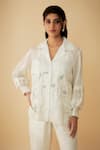 Shop_1999AD By Amita & Deepak_White Organza Applique Embroidered Floral Lapel Collar Shirt And Pant Set _Online_at_Aza_Fashions