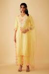 Buy_1999AD By Amita & Deepak_Yellow Matka Silk Embroidered Thread V Neck Kurta Set _at_Aza_Fashions