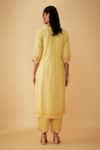 Shop_1999AD By Amita & Deepak_Yellow Matka Silk Embroidered Thread V Neck Kurta Set _at_Aza_Fashions