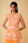 1999AD By Amita & Deepak_Orange Organza Applique Embroidered Floral Notched Kurta And Sharara Set _Online_at_Aza_Fashions