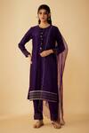 Buy_1999AD By Amita & Deepak_Purple Chanderi Embroidered Beads Round Neck Kurta Pant Set _at_Aza_Fashions