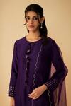 Shop_1999AD By Amita & Deepak_Purple Chanderi Embroidered Beads Round Neck Kurta Pant Set _Online_at_Aza_Fashions