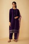 Buy_1999AD By Amita & Deepak_Purple Chanderi Embroidered Beads Round Neck Kurta Pant Set 