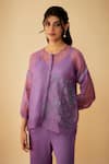 Shop_1999AD By Amita & Deepak_Purple Organza Applique Embroidered Floral Round Shirt Pant Set _Online_at_Aza_Fashions