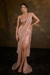 Buy SAANJH BY LEA Pink Mesh, Satin Sequins, Beads, Embroidery Astral And Pre-draped Saree at Aza Fashions Buy_SAANJH BY LEA_Pink Mesh, Satin Sequins, Beads, Embroidery Astral And Pre-draped Saree_at_Aza_Fashions