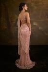 Shop SAANJH BY LEA Pink Mesh, Satin Sequins, Beads, Embroidery Astral And Pre-draped Saree at Aza Fashions Shop_SAANJH BY LEA_Pink Mesh, Satin Sequins, Beads, Embroidery Astral And Pre-draped Saree_at_Aza_Fashions