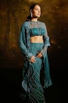 Shop_SAANJH BY LEA_Green Soft Mesh Fabric Embroidery Meera Synodic Wave Embellished Lehenga Set 