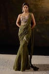 Buy_SAANJH BY LEA_Green Lurex Chiffon Lining Aamna Striped Latkan Lace Embellished Saree Set _at_Aza_Fashions