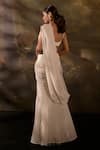 Shop_SAANJH BY LEA_Off White Aartika Shimmery Pleated Embellished Pre-draped Saree With Blouse _at_Aza_Fashions