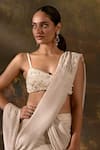 SAANJH BY LEA_Off White Aartika Shimmery Pleated Embellished Pre-draped Saree With Blouse _Online_at_Aza_Fashions