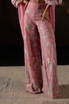 Buy_SAANJH BY LEA_Pink Georgette Lining Poly Crepe Embroidery Mayuri Blouse Flared Pant Set _Online_at_Aza_Fashions