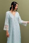 Anantaa by Roohi_Blue Mul Chanderi Embroidered Sequins Floral Patchwork Kurta With Pant _at_Aza_Fashions