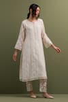 Buy_Anantaa by Roohi_Ivory Mul Chanderi Embroidered Sequins Notched Floral Butta Kurta With Pant _at_Aza_Fashions