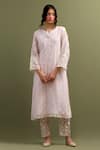 Buy_Anantaa by Roohi_Pink Mul Chanderi Embroidered Sequins Notched Flora Butta Kurta With Pant _at_Aza_Fashions