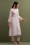 Anantaa by Roohi_Pink Mul Chanderi Embroidered Sequins Notched Flora Butta Kurta With Pant _Online