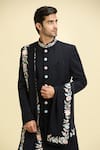 Buy_Aryavir Malhotra_Black Silk Viscose Embroidered Thread Floral Bandhgala And Pant Set _Online_at_Aza_Fashions