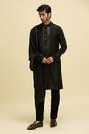 Buy_Arihant Rai Sinha_Black Silk, Viscose Mirrors Embroidered Placket Kurta And Pant Set_at_Aza_Fashions