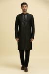 Arihant Rai Sinha_Black Silk, Viscose Mirrors Embroidered Placket Kurta And Pant Set_Online_at_Aza_Fashions