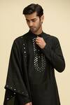 Shop_Arihant Rai Sinha_Black Silk, Viscose Mirrors Embroidered Placket Kurta And Pant Set_Online_at_Aza_Fashions
