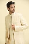 Aryavir Malhotra_Beige Silk Viscose Embroidered Sequin Nehru Jacket With Kurta _Online_at_Aza_Fashions