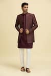 Buy_Aryavir Malhotra_Maroon Silk Viscose Embroidered Thread Nehru Jacket With Kurta _at_Aza_Fashions