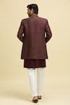 Shop_Aryavir Malhotra_Maroon Silk Viscose Embroidered Thread Nehru Jacket With Kurta _at_Aza_Fashions