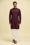 Aryavir Malhotra_Maroon Silk Viscose Embroidered Thread Nehru Jacket With Kurta _Online_at_Aza_Fashions