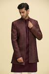 Buy_Aryavir Malhotra_Maroon Silk Viscose Embroidered Thread Nehru Jacket With Kurta _Online_at_Aza_Fashions