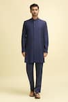 Buy_Aryavir Malhotra_Blue Silk Viscose Embroidered Thread Nehru Jacket Set _Online_at_Aza_Fashions