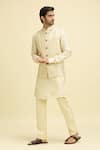 Buy_Aryavir Malhotra_Beige Silk Viscose Embroidered Thread Geometric Nehru Jacket With Kurta _at_Aza_Fashions