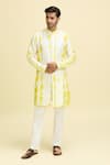 Shop_Aryavir Malhotra_Yellow Silk Viscose Tie-dye Pattern Kurta _Online_at_Aza_Fashions