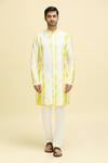 Aryavir Malhotra_Beige Silk Viscose Tie-dye Patten Kurta And Pant Set _Online_at_Aza_Fashions