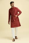 Buy_Arihant Rai Sinha_Red Silk Viscose Embroidery Ambrosia Bundi And Kurta Set _at_Aza_Fashions