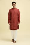 Arihant Rai Sinha_Red Silk Viscose Embroidery Ambrosia Bundi And Kurta Set _Online_at_Aza_Fashions
