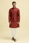 Shop_Arihant Rai Sinha_Red Silk Viscose Embroidery Ambrosia Bundi And Kurta Set _Online_at_Aza_Fashions