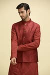 Arihant Rai Sinha_Red Silk Viscose Embroidery Ambrosia Bundi And Kurta Set _at_Aza_Fashions