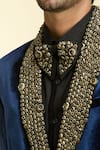 Shop_Aryavir Malhotra_Blue Silk Viscose Embroidery Metallic Bloom Shawl Lapel Blazer Set _Online_at_Aza_Fashions