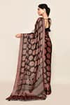 Shop_Samyukta Singhania_Brown Saree Chiffon Printed Floral Buta With Running Blouse Piece _at_Aza_Fashions