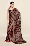 Buy_Samyukta Singhania_Brown Saree Chiffon Printed Floral Buta With Running Blouse Piece _Online_at_Aza_Fashions