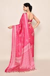 Shop_Samyukta Singhania_Pink Saree Chiffon Printed Leaf Circular With Running Blouse Piece _at_Aza_Fashions