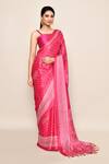 Buy_Samyukta Singhania_Pink Saree Chiffon Printed Leaf Circular With Running Blouse Piece _Online_at_Aza_Fashions