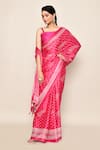 Shop_Samyukta Singhania_Pink Saree Chiffon Printed Leaf Circular With Running Blouse Piece _Online_at_Aza_Fashions